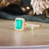 1 Carat Emerald Cut Classic Halo Emerald Engagement Ring